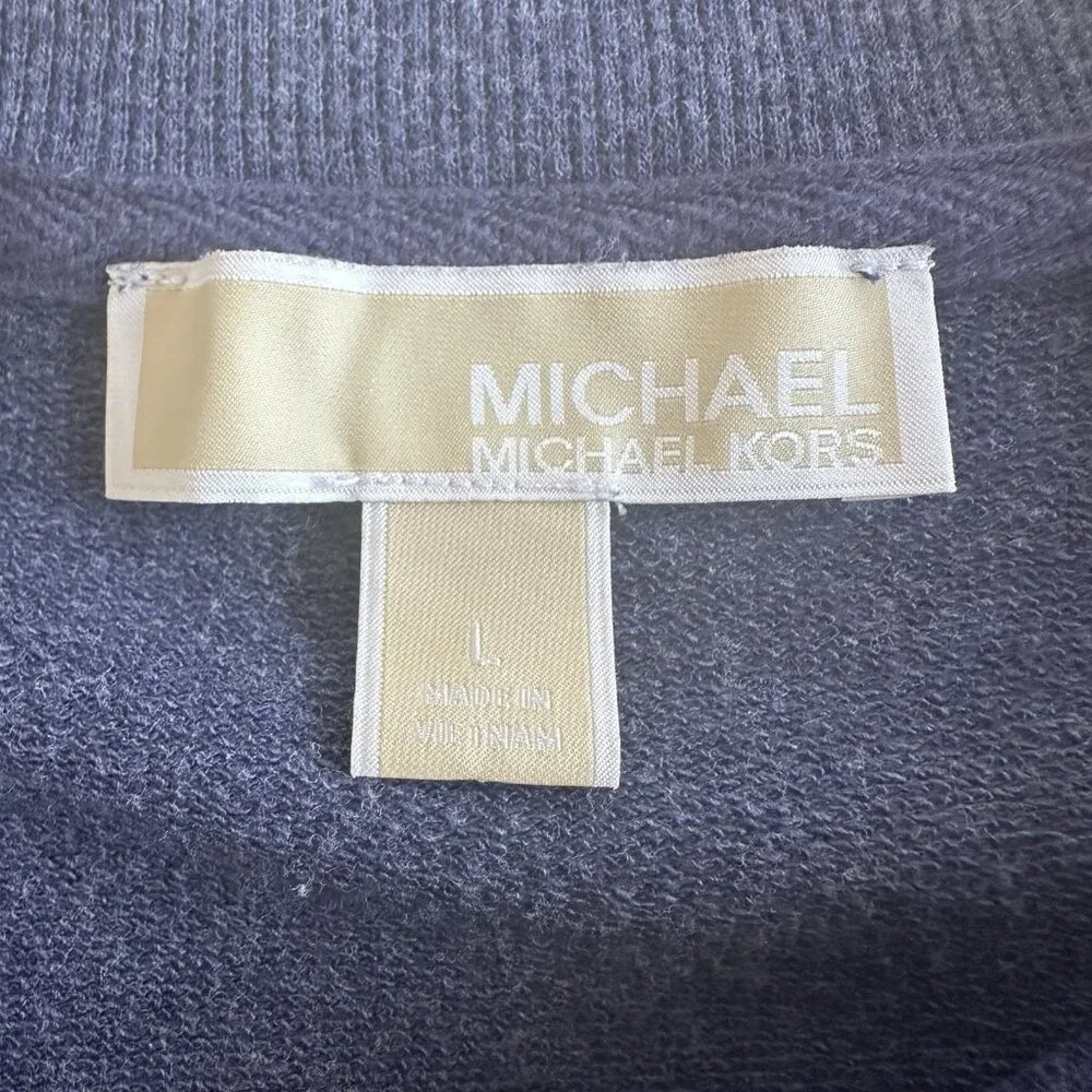 MICHAEL Michael Kors Crew Neck Pullover Sweatshirt Women's‎ L Blue Gold Zip Soft
